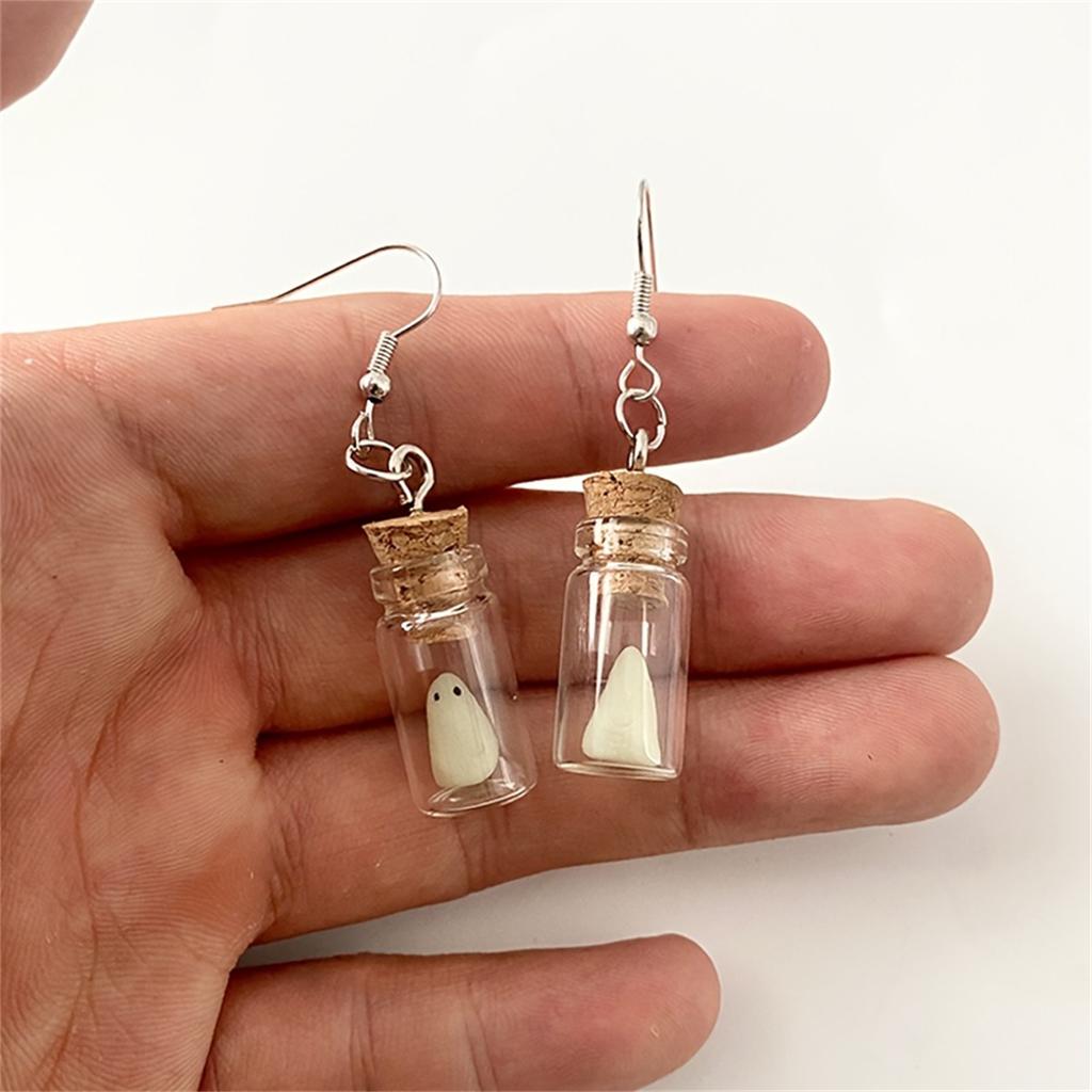 1 Pair Halloween Glowing Ghost In The Drift Bottle  Earrings Gothic Charm Cartoon Style Glows In The Dark