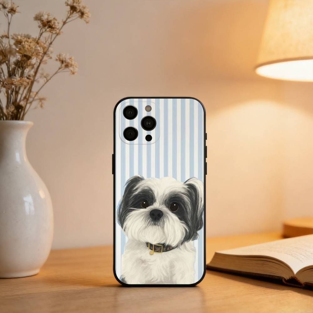 Painting Art Shih Tzu  Phone Case For iPhone 17,16,15,14,13,12,11 Plus,Pro Max,XS,Soft Silicone Black Cover