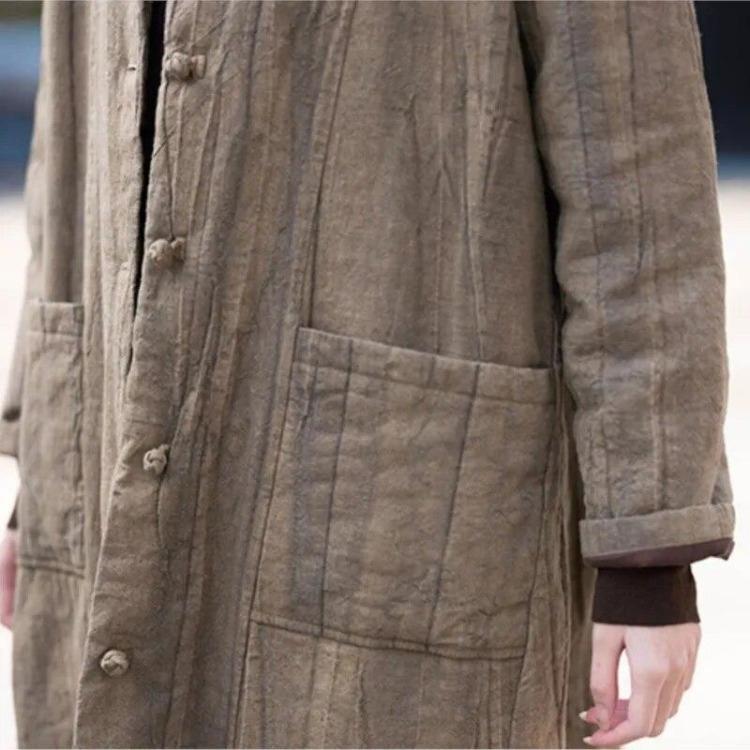 Chinesischer Stil Vintage Damen Parkas Warme Plus Size Baumwollmäntel Langarm Stehkragen Knopfleiste Hochwertige Winterjacke