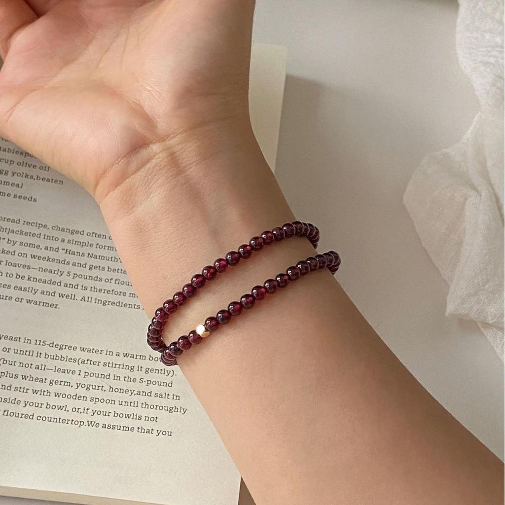 Beaded Garnet & Gold Square Bead Double Wrap Bracelet for Men & Women