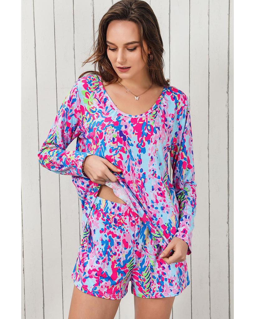 Azura Exchange Floral Long Sleeve Top and Drawstring Shorts Set