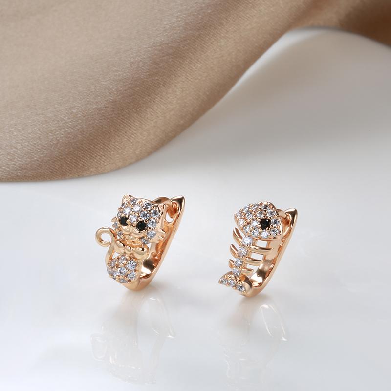 Kinel Luxury Cute Cat Fish Earrings For Girls 585 Rose Gold Natural Zircon Stud Earrings Children Baby Xmas Gifts Animal Jewelry
