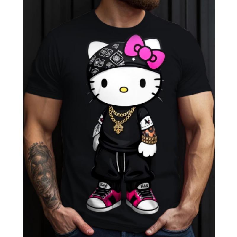 Men's Anime Print T-Shirt - Anime Character Print Crew Neck Short Sleeve Shirt, Machine Washable, Suitable for Anime Apparel and Party Outfits