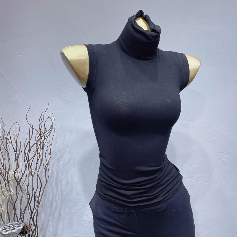 

Korean Elegant High Collar Semi-Sheer Slimming Women s T-Shirt for Autumn/Winter One Size чёрный