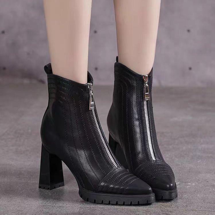 Fashion 2025 New Trendy High Heel Pointed Toe Ankle Boots Women's Shoes Elegant Fashion Front Zipper High Heels Women's Fashion Boots