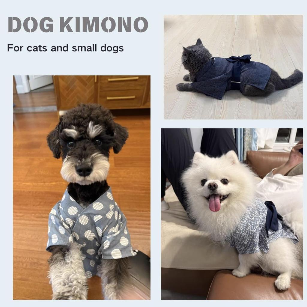MANON ROSA Dog Costume Japanese Yukata Kimono - Traditional Pet Kimono Cosplay for Small Medium Dogs, Puppies Cats Kittens, Breathable Adjustable