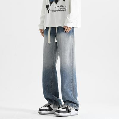 Gradient Washing Trendy Jeans Men's Spring and Summer New Loose Straight Wide-leg Trousers
