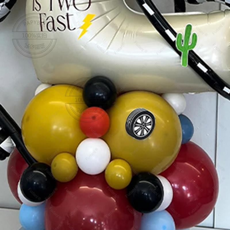 49pcs Racing Themed Balloon Column 40inch Milk White Tire Foil Balloon Boy Birthday Party Decorations Baby Shower Toy Gifts