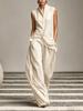 1116 European and American new solid color stand-up collar sleeveless casual top and loose trousers women's clothing