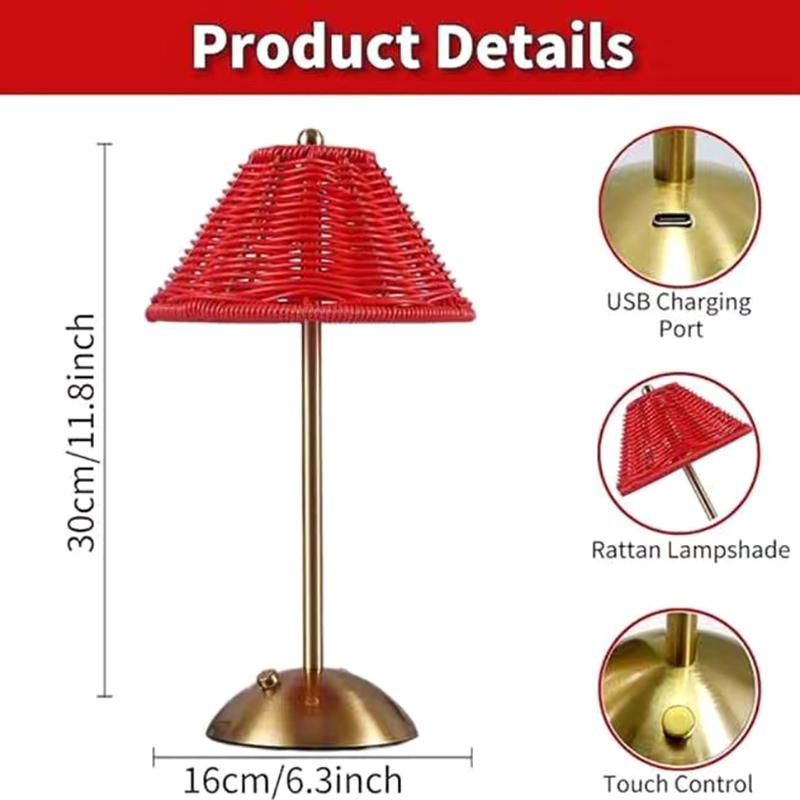 LED Rattan Wiederaufladbare Schreibtischlampe Sanfter Schein Retro Atmosphäre Beleuchtung für Südostasiatischen Stil Yoga Raum Dekor