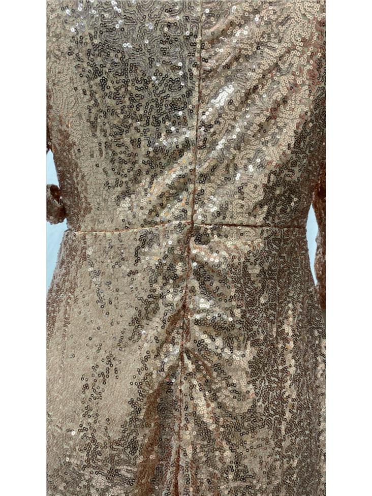 Sexy Long-Sleeve Sequin V-Neck Tie-Up Dress