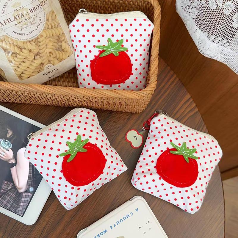 1pcs Red Polka Dot New Tomato Coin Purse Korean Fashion Mini Portable Pouch for Lipstick Earphones Cards Keys Small Cute Shoulde