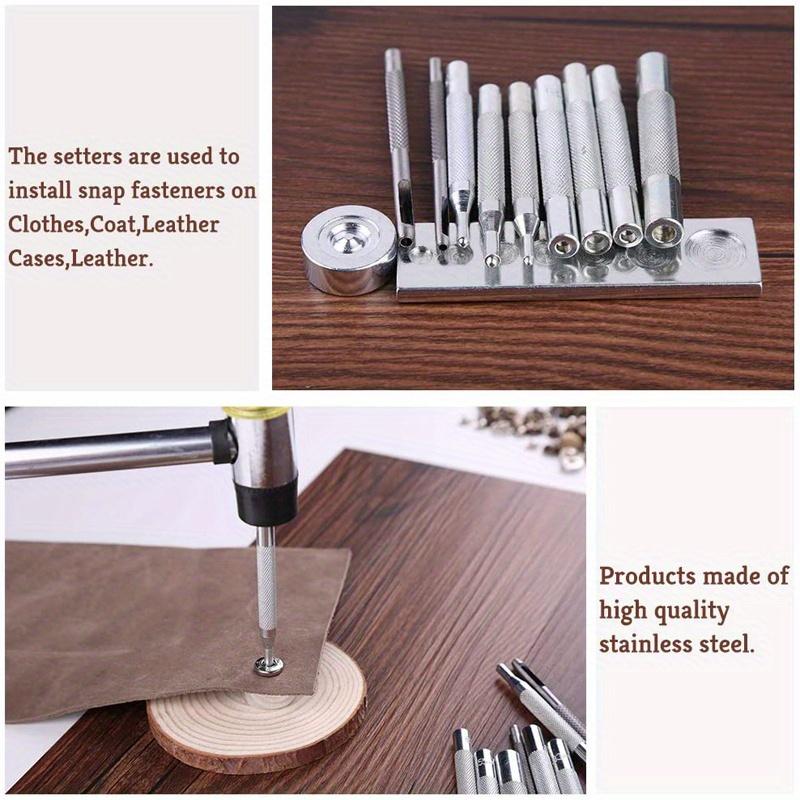 Leather Snap Fasteners Kit Metal Button Press with Hammer Installation Tools for DIY Leather Craft Project