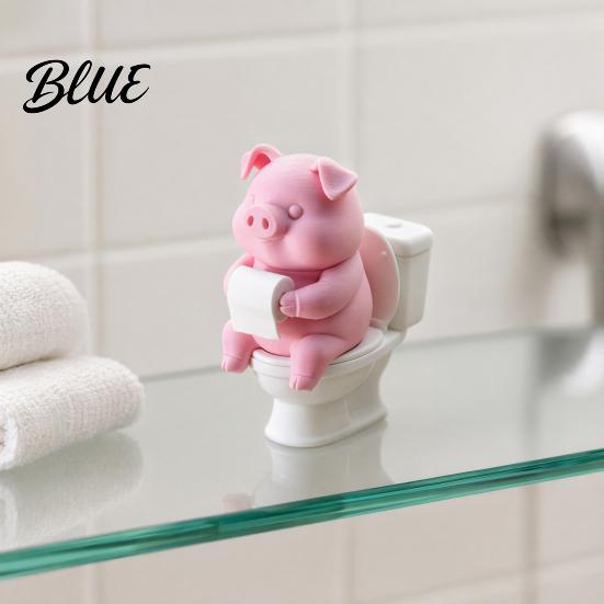 Impact-resistant Pig Statue 3D Printed Cute On Toilet Figurine, Funny Bathroom Desk Decor with Paper Fade-resistant Print Roll, Humorous Sculpture for