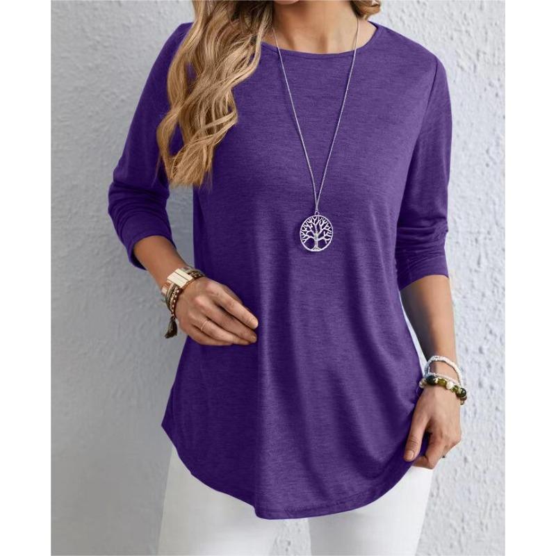 YYFS Women's Fashion Casual Spring Autumn Solid Color Print Long Sleeve O-Neck Blouses & Shirts