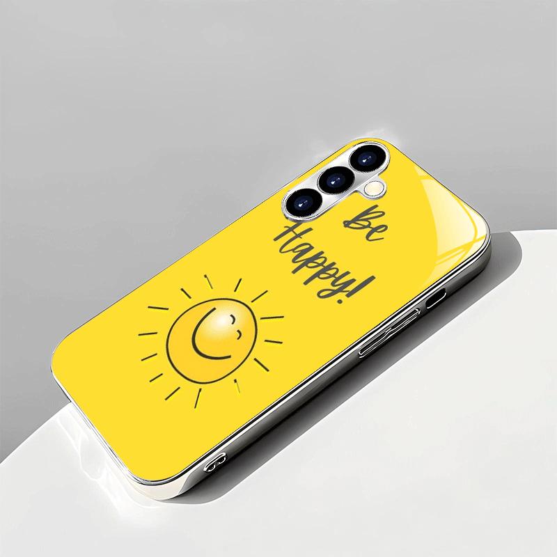 Glückliches Buchstabenmuster gehärtetes Glas Handyhülle geeignet für Samsung Galaxy S26 S25 S24 S22 S21 S20 FE/Ultra/Plus sturzfest