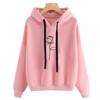 2025 Women's Drawstring Hooded Sweater Rose Print Loose Long Sleeves