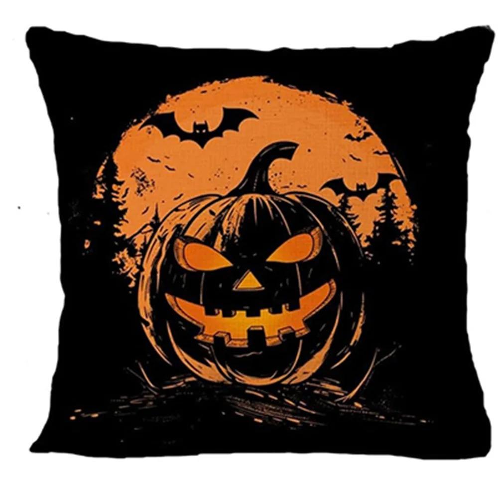 1pc Weird Halloween Pillowcase Pumpkin Castle and Bat Design Soft and Comfortable Printed Pillowcase for Bedroom Sofa Window