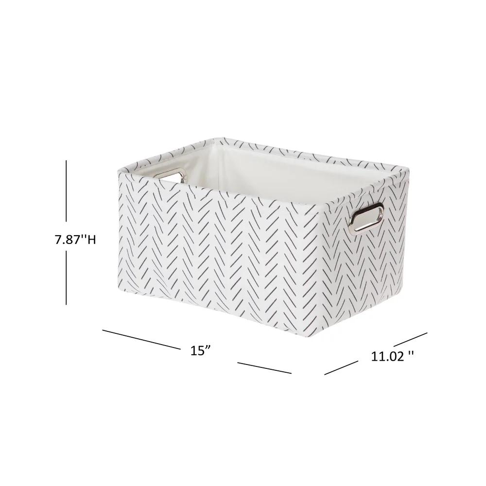 Black White Lines Canvas Storage Basket Decorative Organizing Bin with Handles Rectangular Recycled Polyester Easy Clean Home