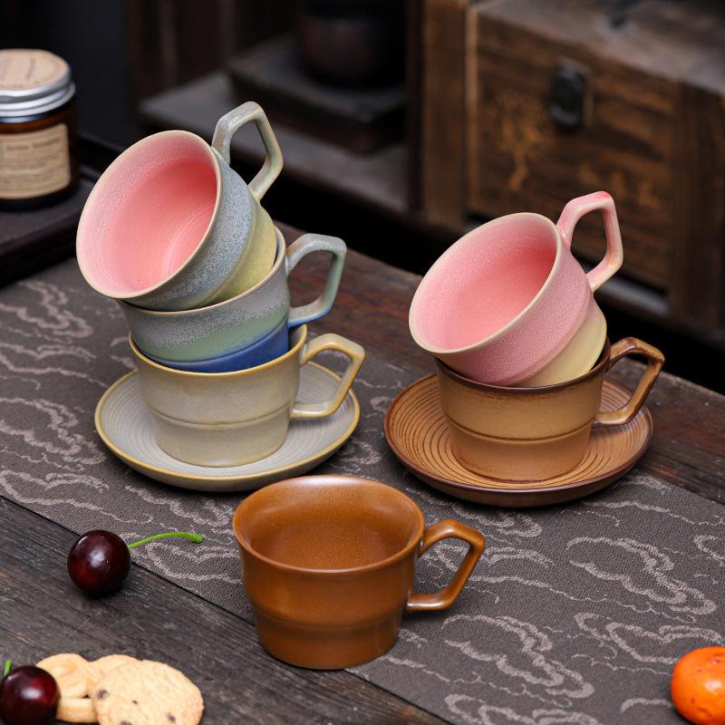 120ml Ceramic Coffee Cup And Dish Set High Beauty Gradient Colors Homestay Restaurant Flower Cup Creative Retro Milk Water Cup