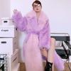 Faux Fox Fur Long Coat Women Irregular Hem Blazer Collar Colorblock Winter Jacket