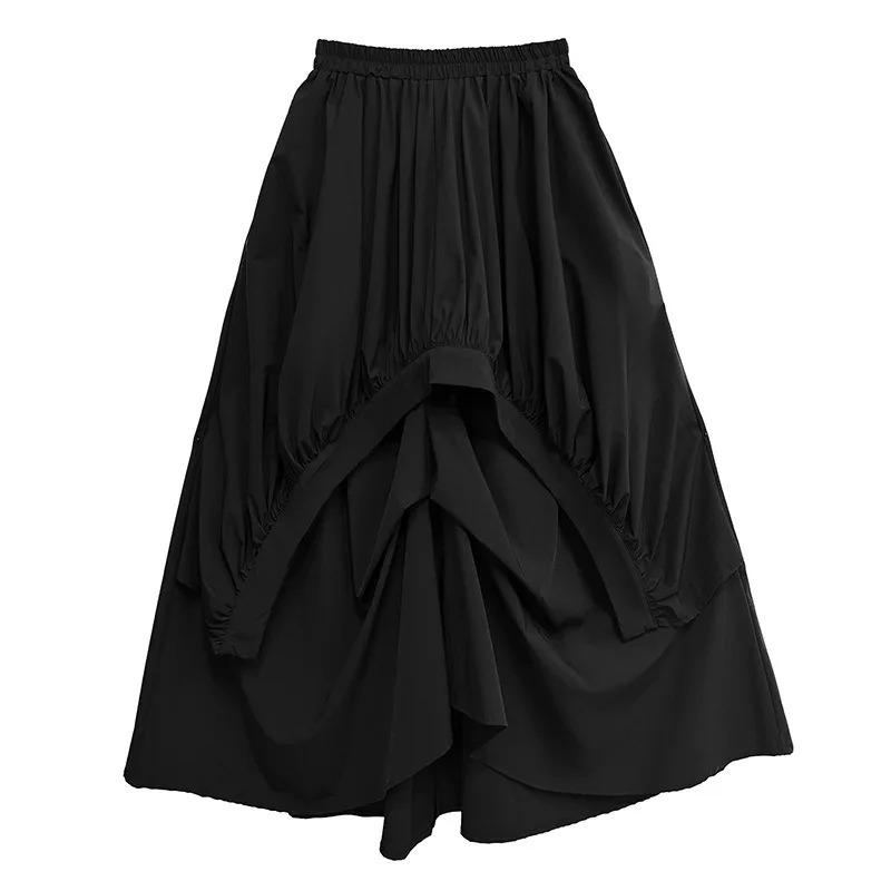 

XITAO Fold Solid Color Elastic Waist Skirt ZMY1187 One Size чёрный