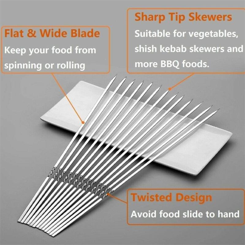 hot! 20pcs Reusable Barbecue Skewers Stainless Steel Bbq Camping Forks Kitchen Accessories Tools