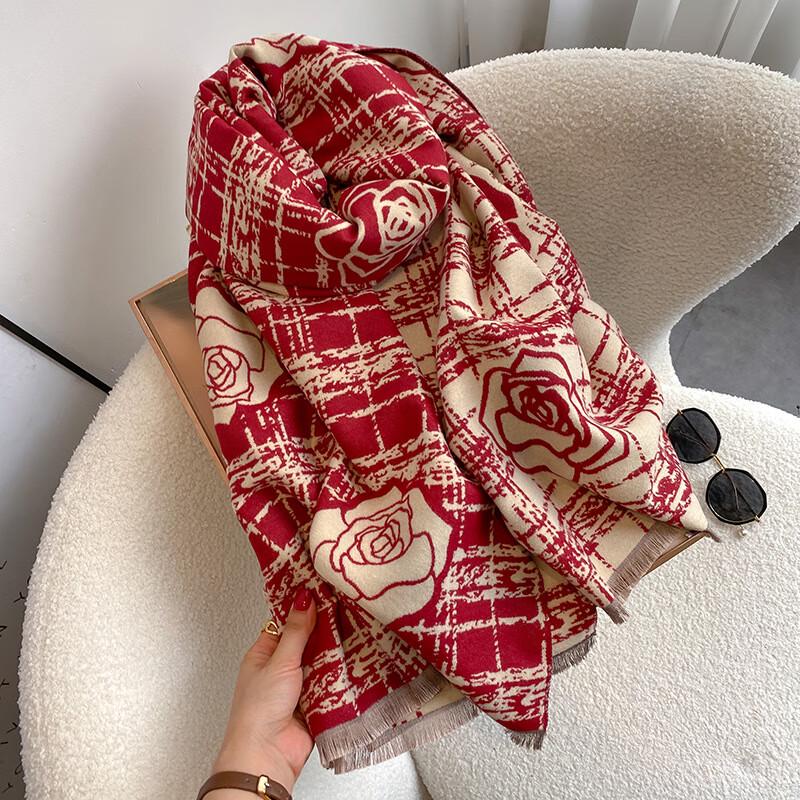 Women's Double-Sided Camellia Faux Cashmere Scarf