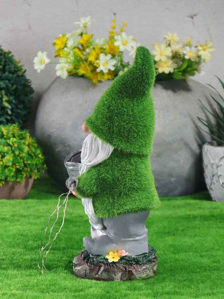 Garden Courtyard Decorative Figurines, Outdoor Plush Gnomes, Solar Powered Watering Fairy Lights, Resin Craft Ornaments
