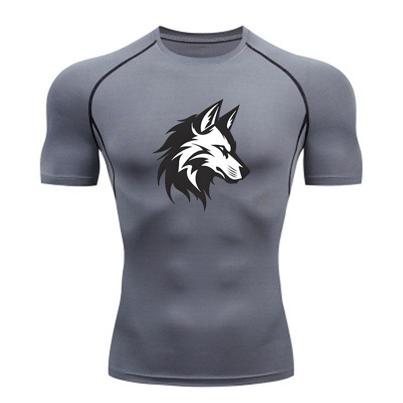 Men's Compression Workout T-Shirt, Stylish Geometric Wolf He