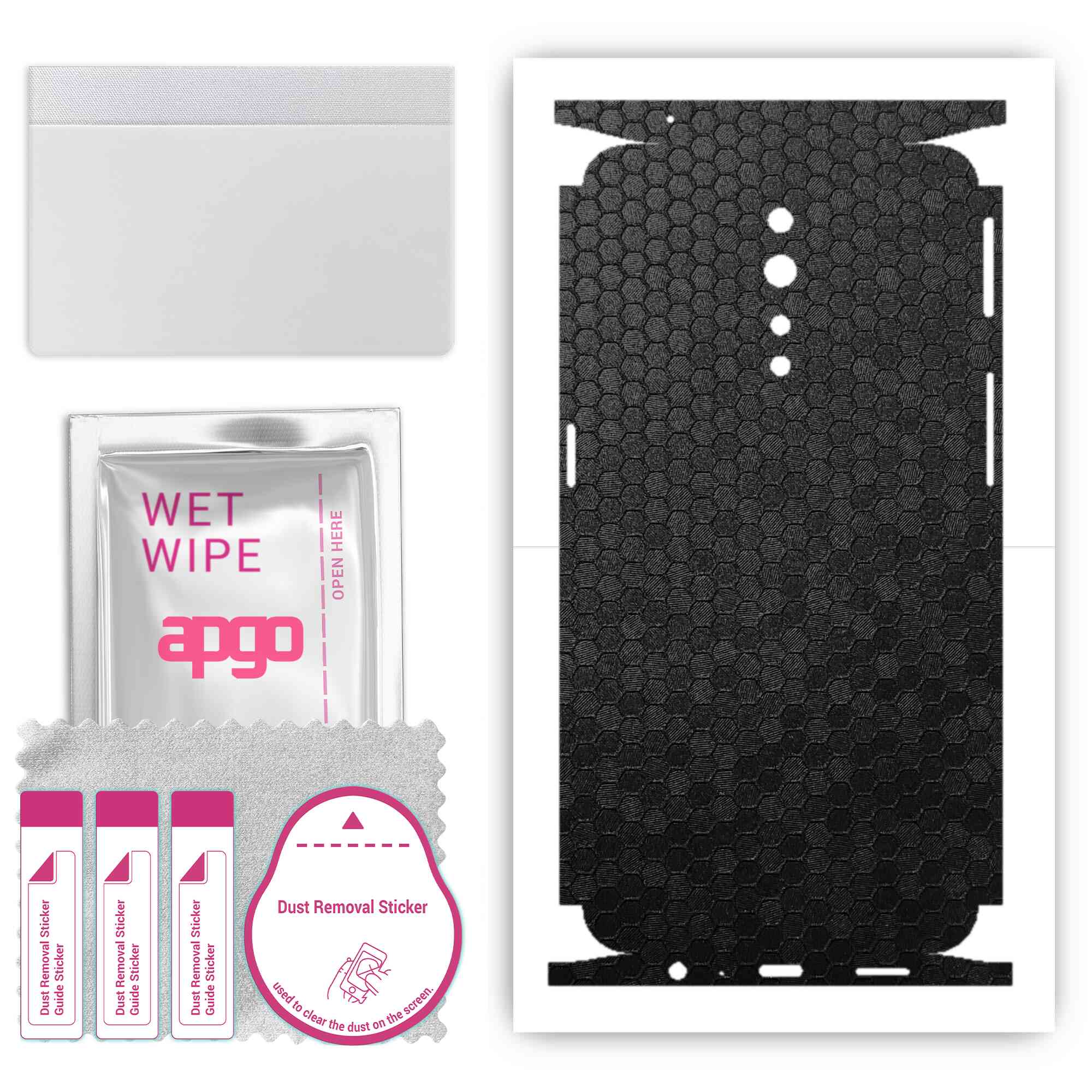 

apgo Protective Skin Sticker for the back+sides compatible with Oppo Reno Z, Full Wrap Film, Foil, Vinyl - Pattern Black Honeycomb