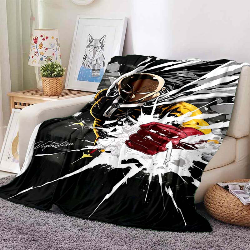 One Punch Man Anime Character Print Flannel Blanket Cozy Warm Throw Sofa Bedroom Present Indoor Home Seasonal Lounge Decor
