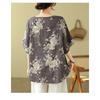 Damen Leinen Baumwolle Blumenmuster Bluse Freizeit Fledermausärmel Locker geschnittenes Hemd