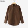 Women Casual Turn Down Collar Long Sleeve Loose Blouse