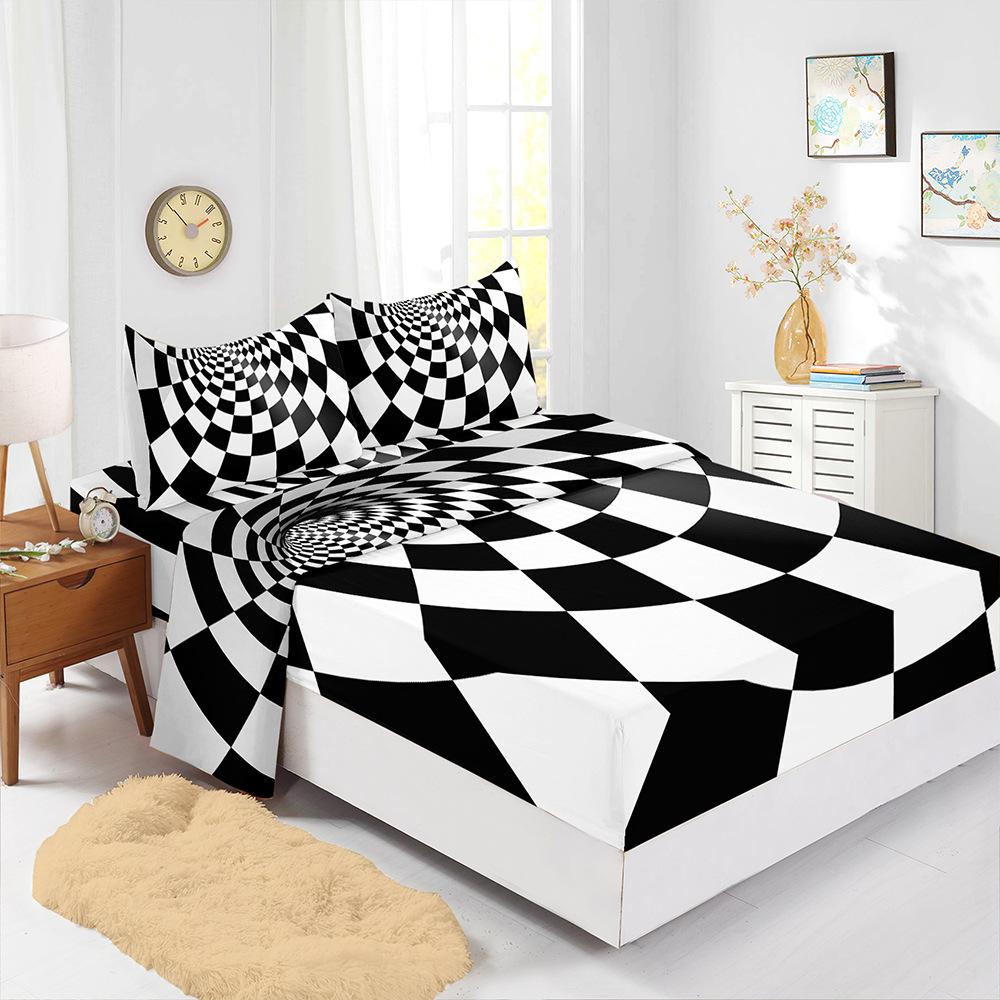 Four-Piece Mattress Set 3D Texture Pattern 3D Digital Printing Kit Mattress Protective Cover