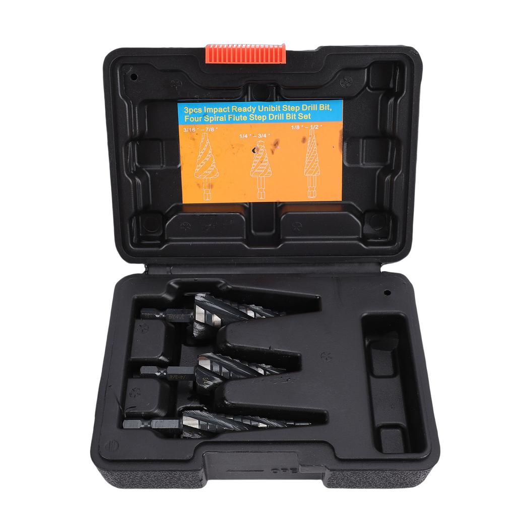 3PCS Spiral Step Drill Bit Set High Speed Steel Hex Shank 4 Flute Bits for Metal Aluminum Wood Plastic 1 8 1 2 1 4 3 4