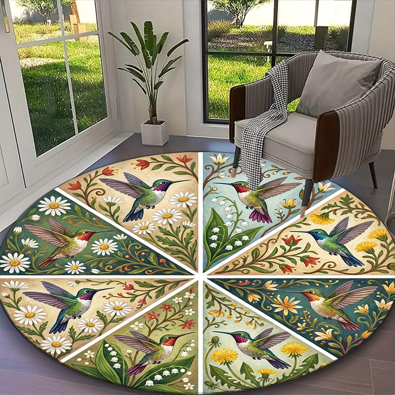 [1pc Bright Hibiscus Gradient Foliage Visions Office Carpet] Easy Maintenance Chair Rug for Conference Room Use, Durable Round Sofa Floor Mat