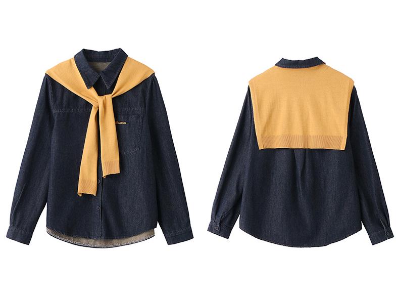 Modă de Primăvară 2025 Jachetă Denim & Fustă Midi cu Șal - Set din Trei Piese (CY8115)