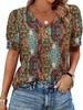 Women's V-Neck Short Sleeve Blouse with Button Cuff, Casual Solid Color Top for Daily Wear