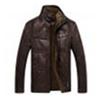 Men Long Sleeve Stand Collar Faux Leather Fleece Lined Zip Warm Short