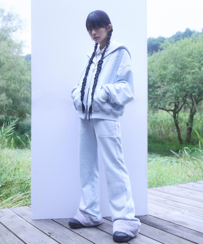 Pyule Fluffy Hem Sweatpants Blue Melange