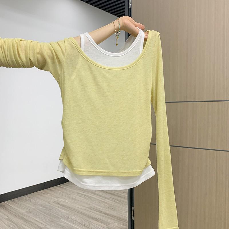 

Women s Yellow Milk Color Pleated Waist Slimming Long Sleeve T-Shirt, Early Autumn 2025 Collection 3XL (recommended 150-185 jin)