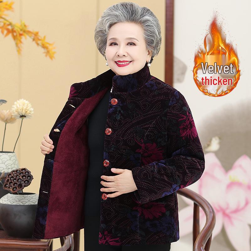Hengyuanxiang Winter Velvet-Enhanced Cotton Jacket for Elderly Women
