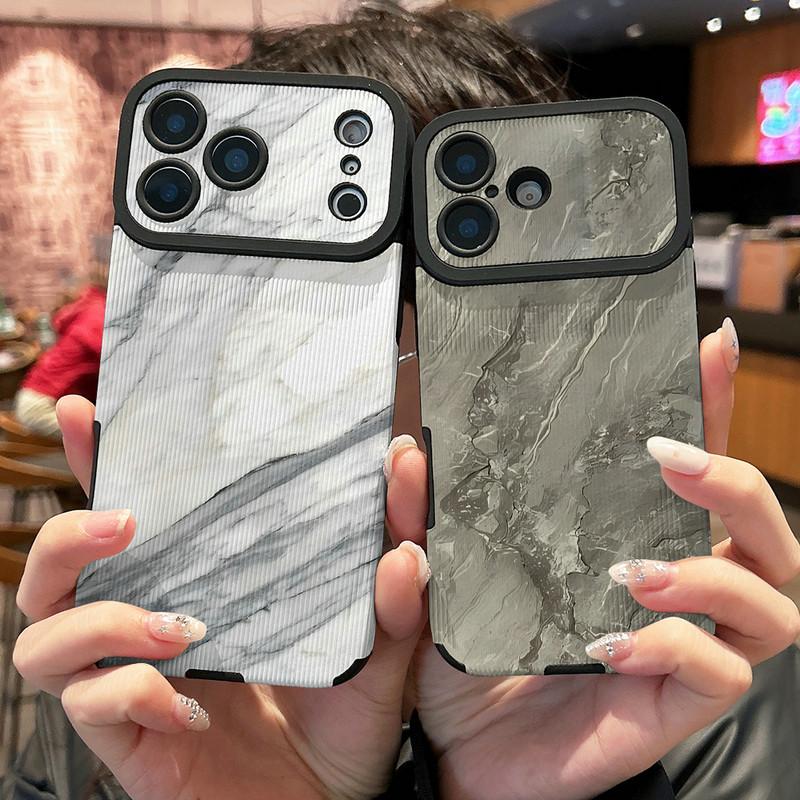 Personalized Marble Printed Vertical Grain Leather Soft Silicone Phone Case Back Cover with Camera Lens Full Protection for iPhone 17