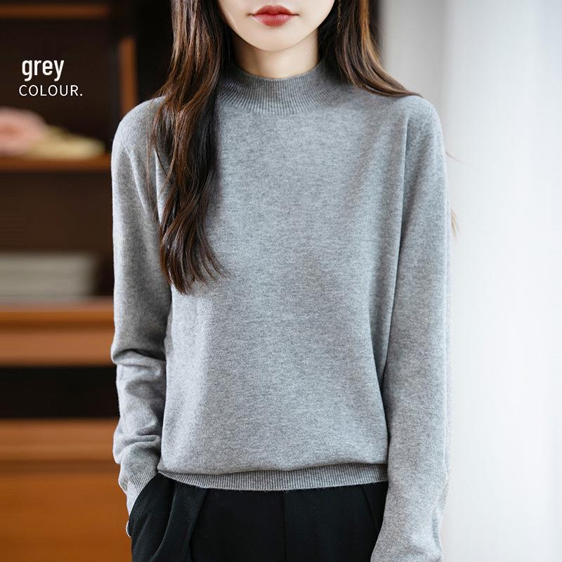 Elegant Autumn Velvet Knit Half-High Neck Sweater for Women - Long Sleeve, Loose Fit Pullover