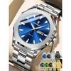 POEDAGAR 1pc Casual Men's Stainless Steel Quartz Wristwatch, Dual Date Display, Business Waterproof Luminous Wristwatch,  Men's Gift