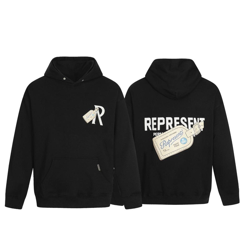 American Trendy Brand Represen Letter Printing Terry Pure Cotton Hooded Sweater Men's and Women's Tops Trendy