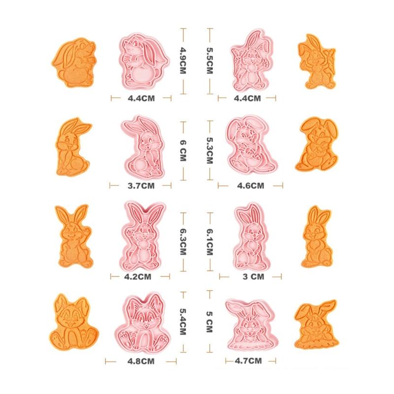 Ausstechformen aus Kunststoff, niedliche Kaninchen-Keksausstecher, Keksstempel, Fondant-Gebäckform, Neujahrs-Backzubehör, 8 Stück