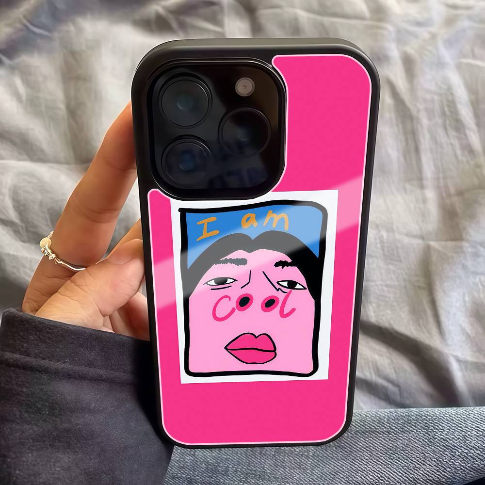 Funky I Am Cool Face Phone Case Black Hard Plastic Phone Case For Iphone 17 Air 16 15 14 13 12 11 Pro Max PC TPU Ins Case