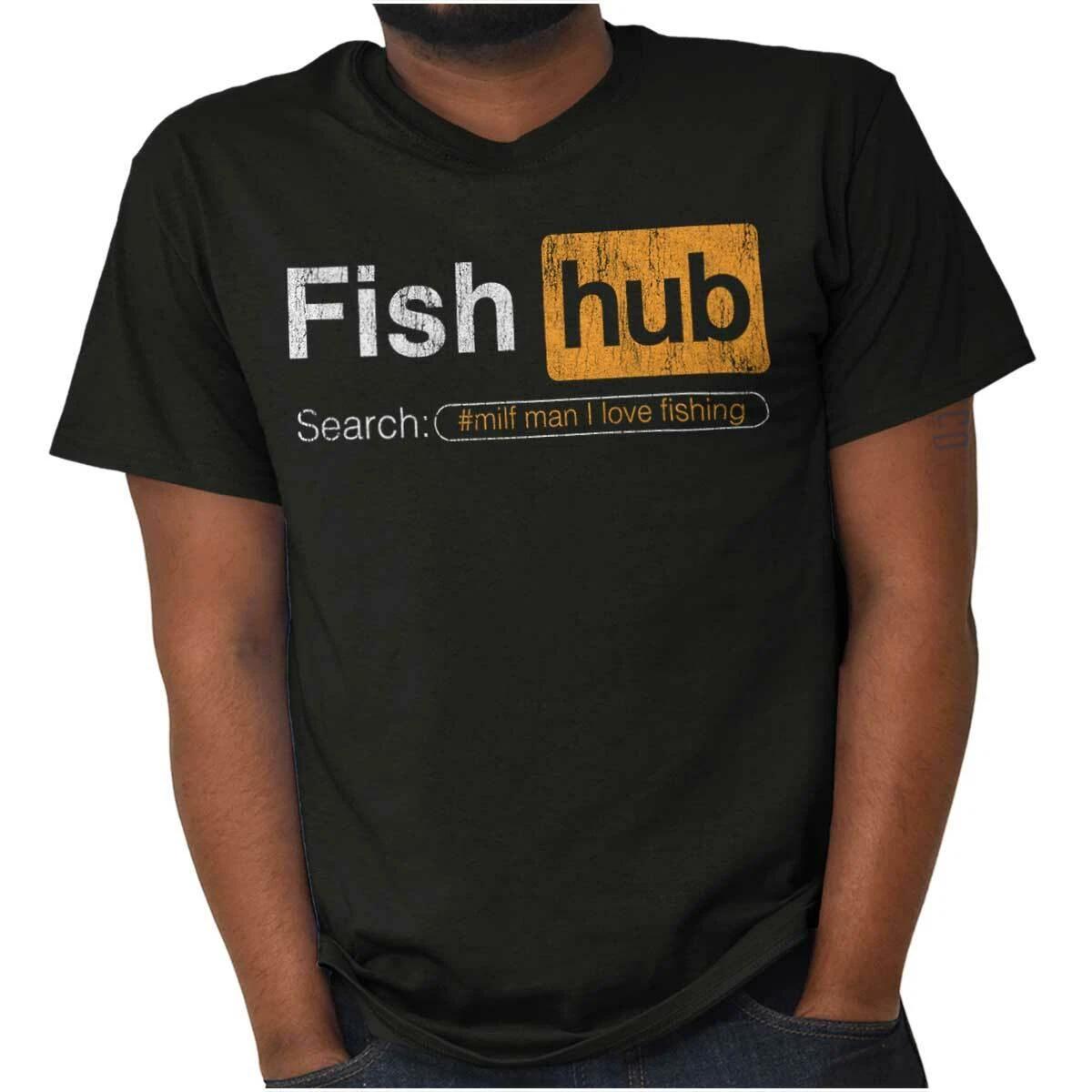 Fish Hub Funny Dirty Fishing Joke Sarcastic Womens or Mens Crewneck T Shirt Tee M
